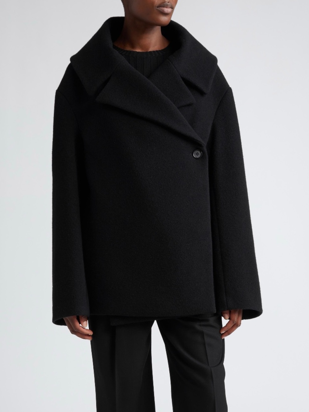 TOTEME Wool Felt Wrap Jacket Short Coat in Black Size 36